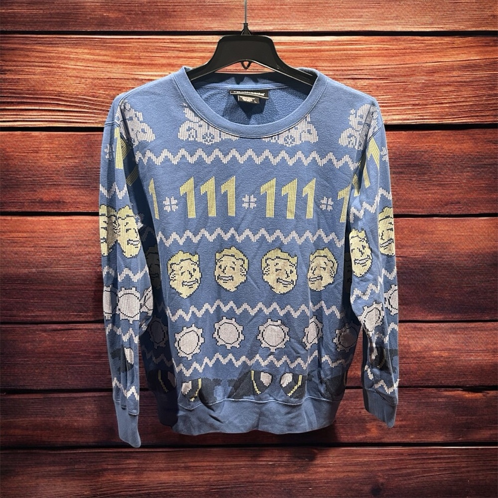 Thinkgeek Bethesda FALLOUT Blue and Yellow Holiday Fleece 111s Size Large